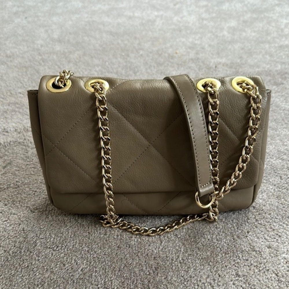 Anna Paola Genuine Leather Taupe Convertible Purse EUC